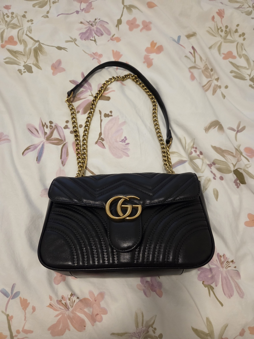 Gucci Black Quilted GG Marmont Shoulder Bag with Gold Hardware